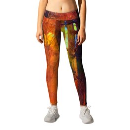 Blazing Forest Sunset Leggings | Oil, Deep, Contrast, Beautiful, Gold, Forest, Green, Sunset, Blue, Path 