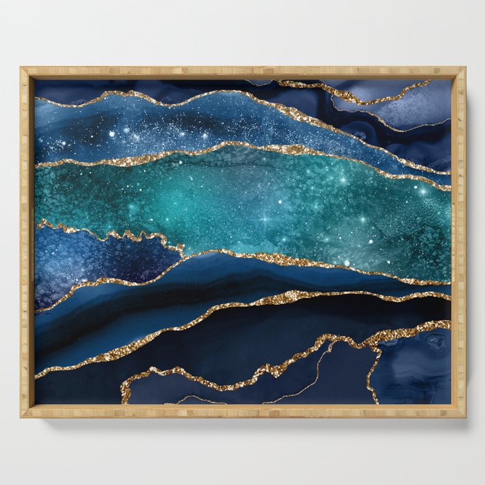 Blue Night Galaxy Marble Serving Tray