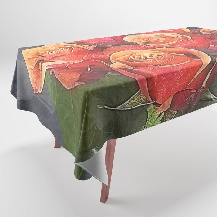 Beautiful Artistic Roses Bouquet Floral Tablecloth