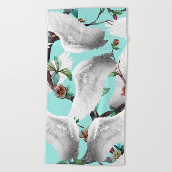 tropical wings flowers Beach Towel
