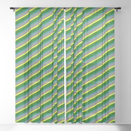 [ Thumbnail: Gray, Yellow, Dark Green, and Dark Cyan Colored Stripes/Lines Pattern Sheer Curtain ]