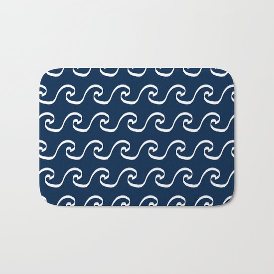 Nautical waves cute simple minimal basic ocean pattern navy nursery gender nuetral Bath Mat