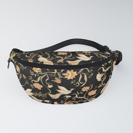 Vintage & Shabby Chic - Rococo Night Chinoiserie Birds And Flowers Fanny Pack | Vintage, Rococo, Retro, Ornamental, Botanical, Pattern, Floral, Nature, Flowers, Flower 