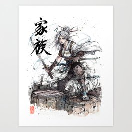 Samurai Girl with Japanese Calligraphy - Family - Ciri Parody Art Print