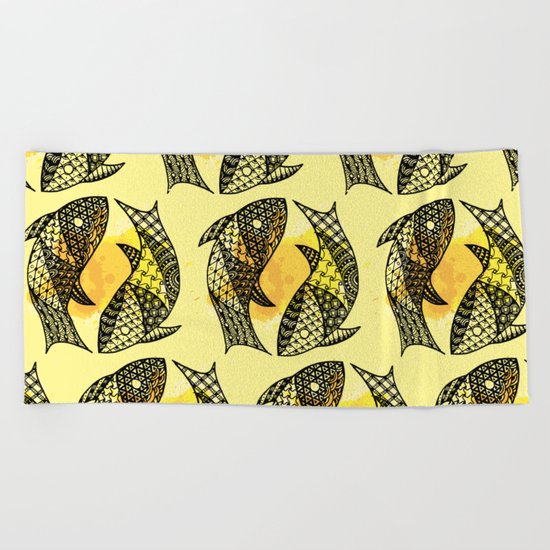 Zodiac Zentangle - Pisces Beach Towel