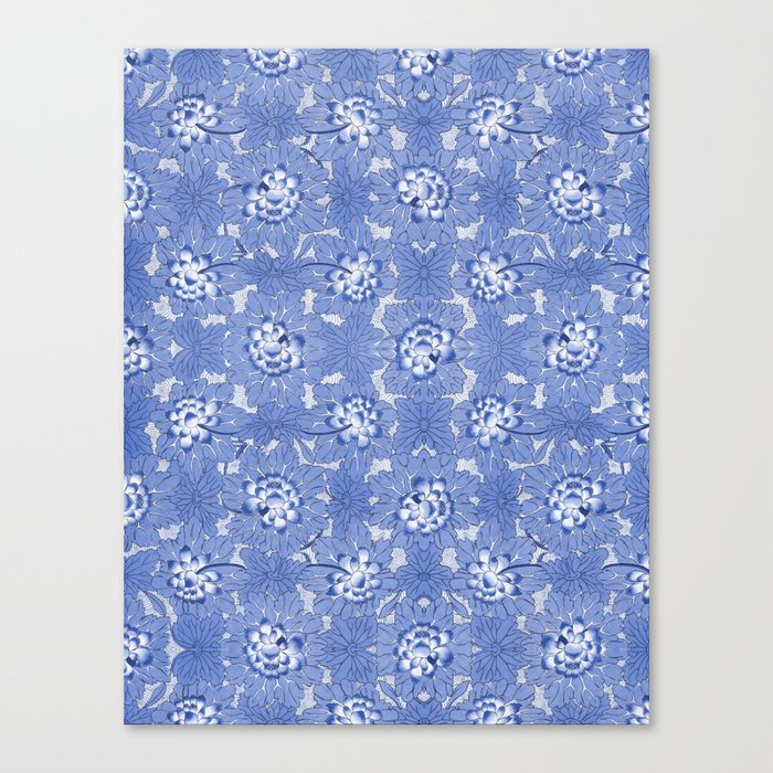 Blue Ancient Chinoiserie Floral Pattern  Canvas Print