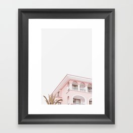 Pastel Pink House Art Print, Blush Pink Tropical Wall Art Framed Art Print