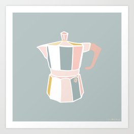 Retro Coffee Love, pale blue | Minimalist Espresso-Maker Illustration Art Print