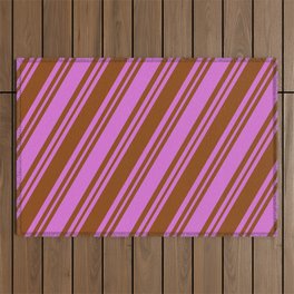 [ Thumbnail: Orchid and Brown Colored Lines/Stripes Pattern Outdoor Rug ]