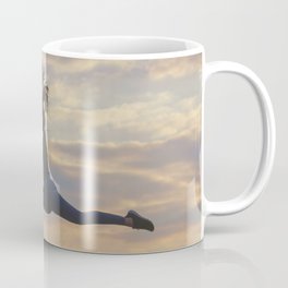 Sporty young woman jumping outdoor morning clouds background, Athlete Woman jump beautiful sunrise m Coffee Mug