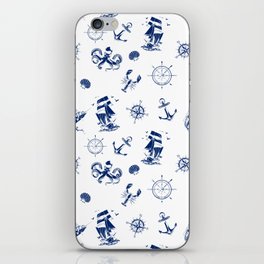 Blue Silhouettes Of Vintage Nautical Pattern iPhone Skin