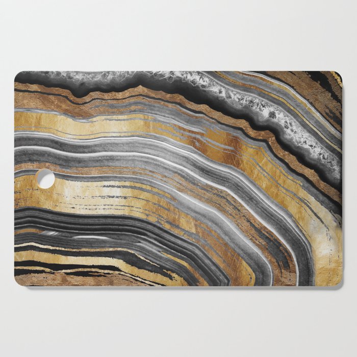Black and Gold Geode rock Cutting Board