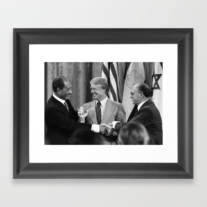 Jimmy Carter with Sadat and Begin - Camp David 1978 Framed Art Print