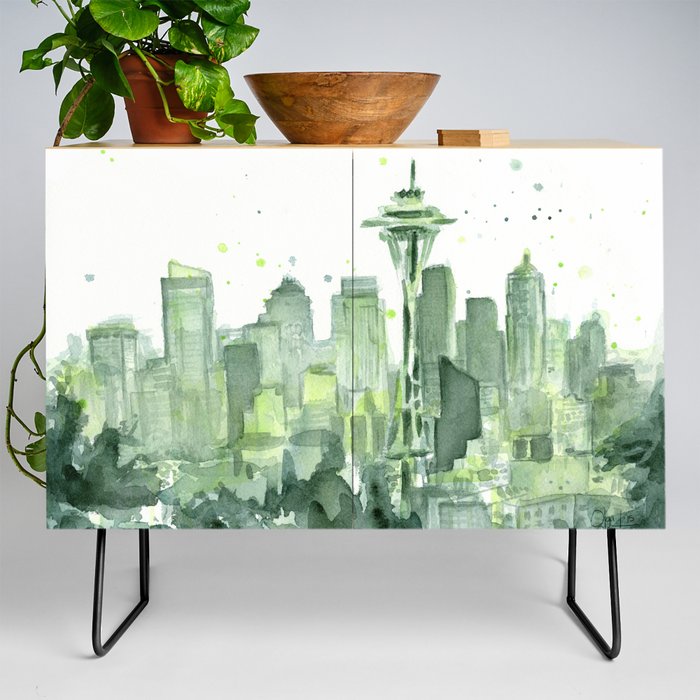 Seattle Watercolor Painting Credenza