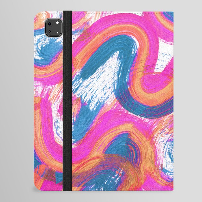 Squiggles Abstract Painting - Neon Pink Orange and Teal iPad Folio Case