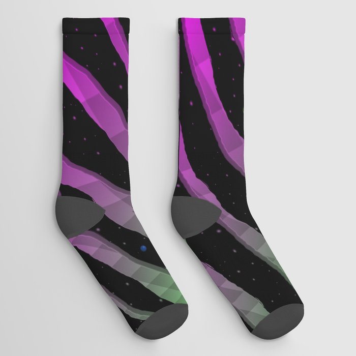 Ripped SpaceTime Stripes - Green/Pink Socks