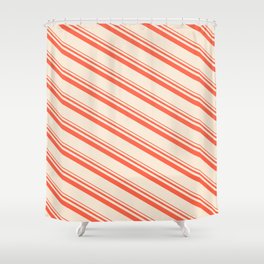[ Thumbnail: Red & Beige Colored Lines/Stripes Pattern Shower Curtain ]