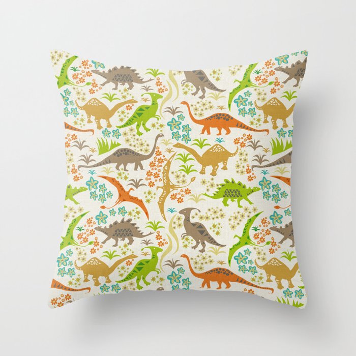 Dinosaur Garden Throw Pillow