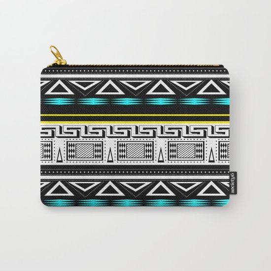 Black and white c turquoise abstract striped pattern . Carry-All Pouch