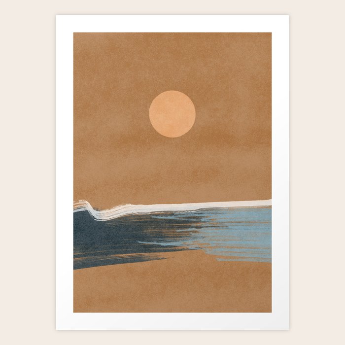 Sunset with minimal shapes on kraft paper Art Print by Lola Terracota