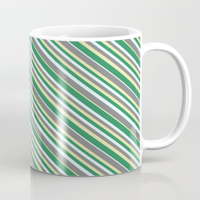 Grey, Pale Goldenrod, Sea Green, and Light Cyan Colored Lines Pattern Coffee Mug