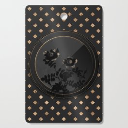 Shadowy Black Variegated Burnet Rose Botanical Art with Gold Art Deco Cutting Board
