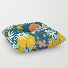 Camomile and monstera emerald green floral pattern Floor Pillow