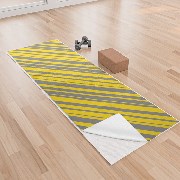 Gray & Yellow Colored Lined Pattern Yoga Towel