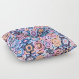 Colorful Retro Geometric Squares Sepia Blue Pink Peach Floor Pillow