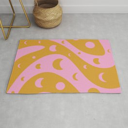 Abstract Moon Phases Liquid Swirl in Gold PInk Area & Throw Rug