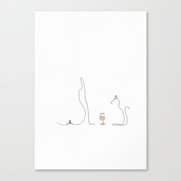Woman, wine glass and cat Canvas Print