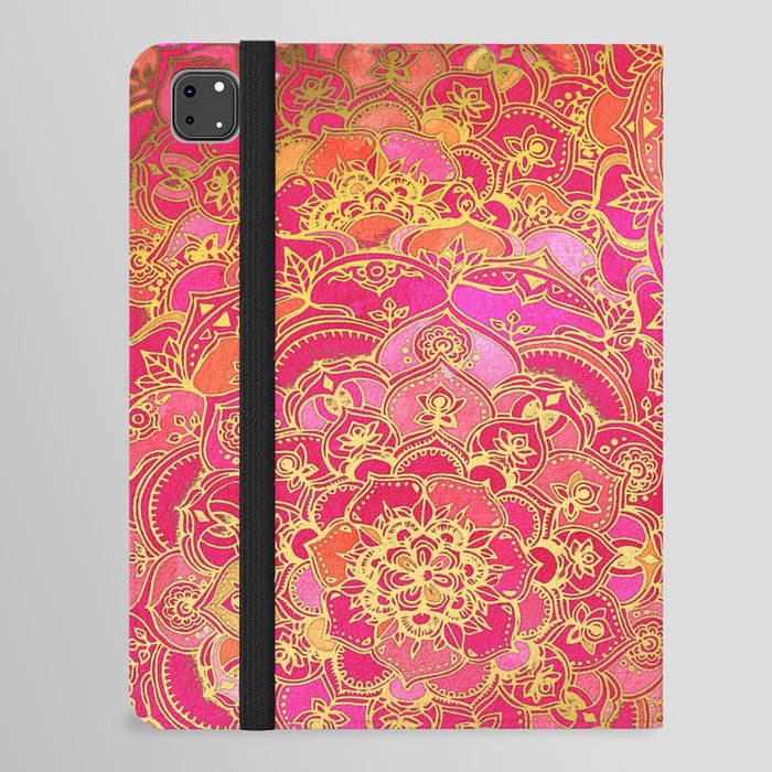 Hot Pink and Gold Baroque Floral Pattern iPad Folio Case