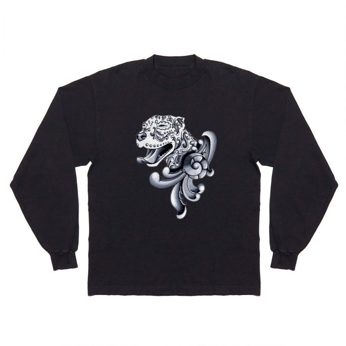 Ornamental Pit Bull - Black and Grey Filigree Pitbull Long Sleeve T Shirt  by Pretty In Ink