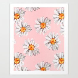 Watercolor Daisies - Floral Pattern Art Print