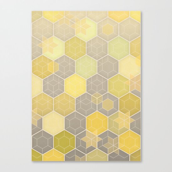 Lemon & Grey Honeycomb Canvas Print