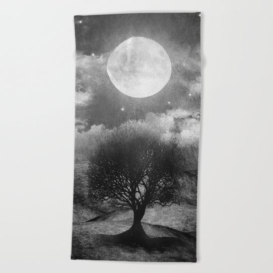 Black and white - Once upon a time... The lone tree. Beach Towel