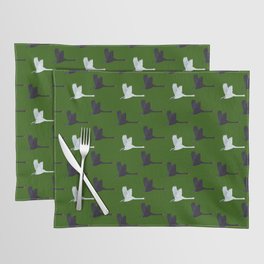 Flying Elegant Swan Pattern on Green Background Placemat
