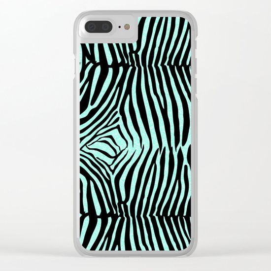 Blue & Black Glitter Zebra Print Clear iPhone Case