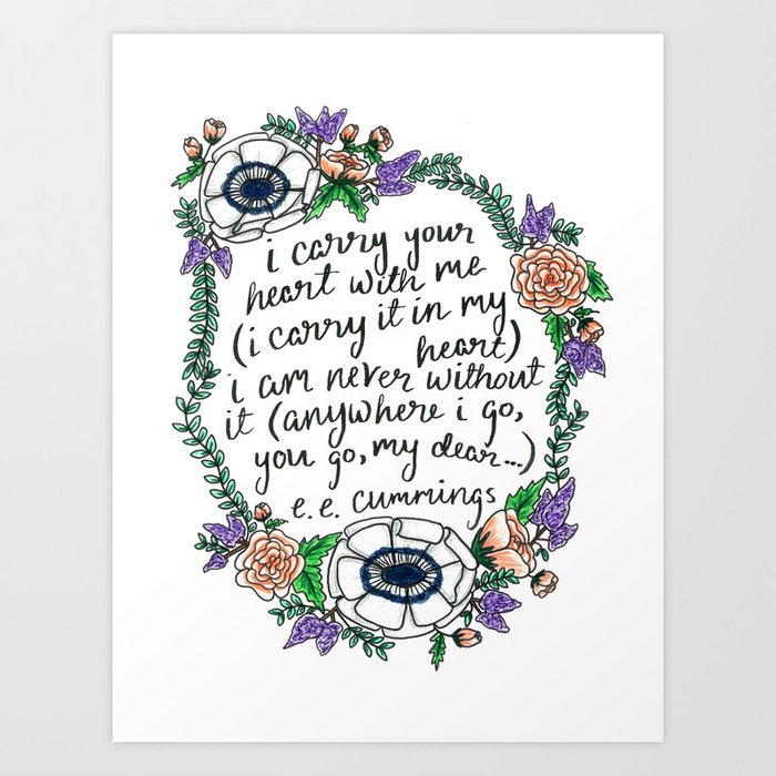 Hand-lettered e.e. cummings quote with floral wreath Art Print