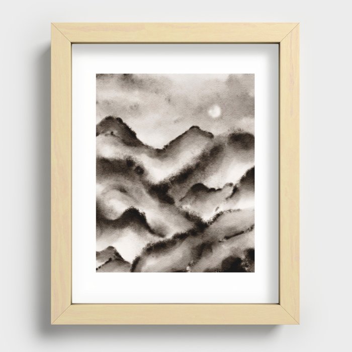 Black and White Wanderlust Foggy Mountains Recessed Framed Print