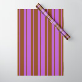 [ Thumbnail: Orchid & Brown Colored Lines/Stripes Pattern Wrapping Paper ]