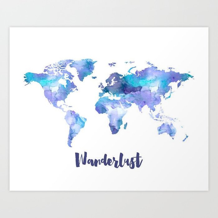 Ultra Violet And Blue Wanderlust Map Art Print
