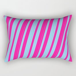 [ Thumbnail: Sky Blue & Deep Pink Colored Striped Pattern Rectangular Pillow ]