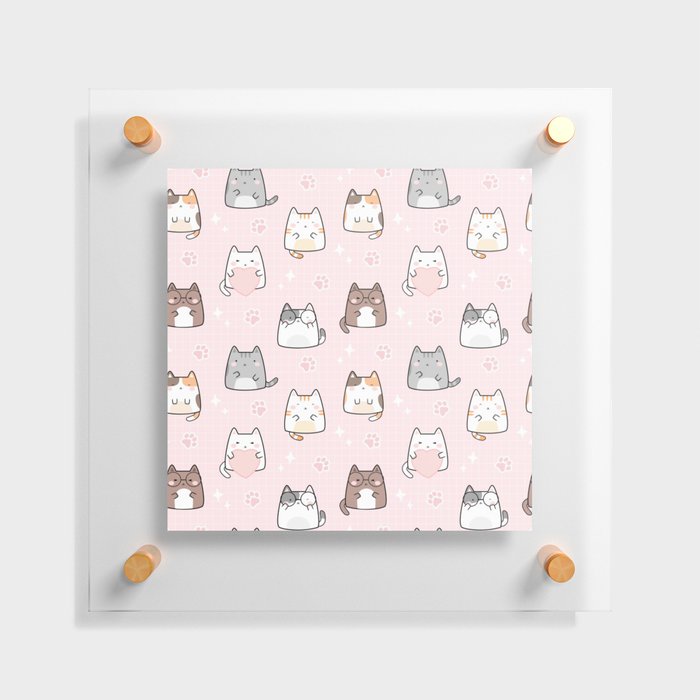 Pink Kawaii Cute Cats Pattern Floating Acrylic Print