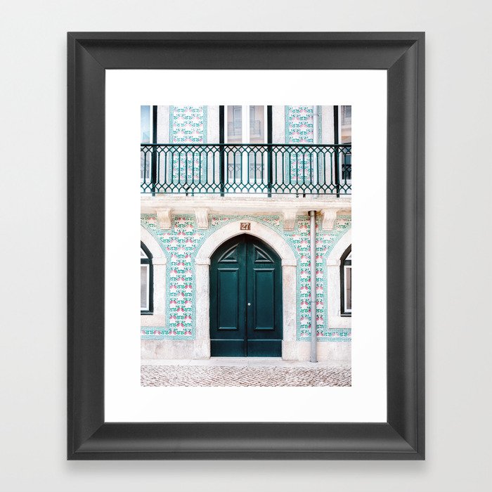 The green door | Lisbon Portugal architecture | Fine art travel photography print Framed Art Print