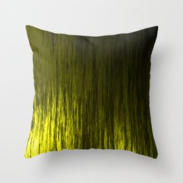 Bright texture of shiny foil of yellow flowing waves on a dark fabric. Throw Pillow