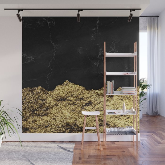 Rough Gold Torn and Black Marble Wall Mural