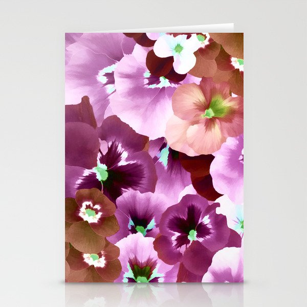 Abstract Lilac Burgundy Teal White Pansies Floral Stationery Cards