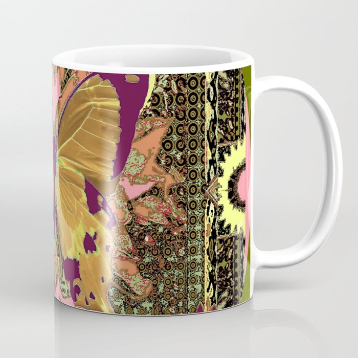 Ornate Mauve Swallow Tailed Butterfly Yellow-Khaki Design Coffee Mug