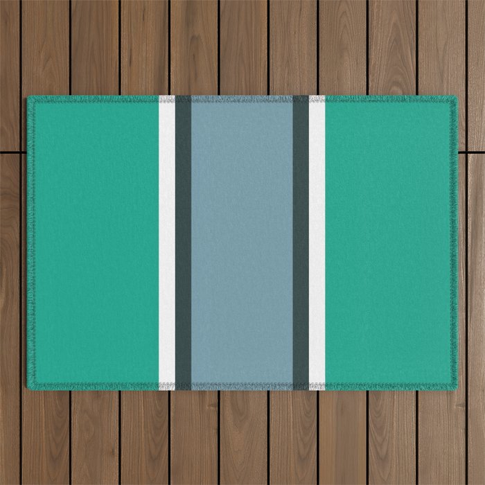 Green and blue striped art Outdoor Rug